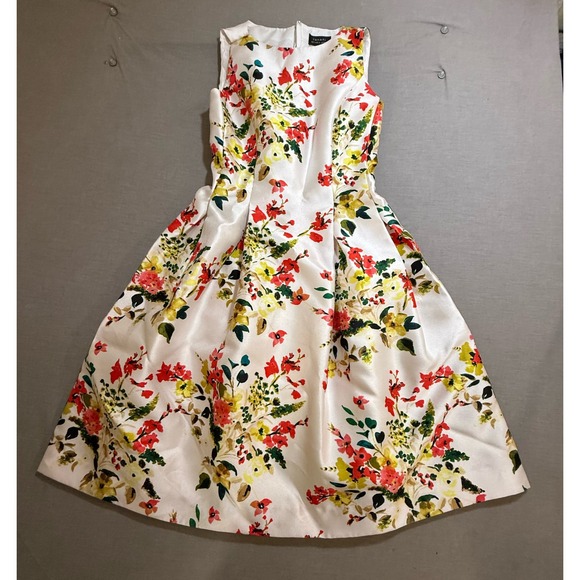 Tahari Arthur S. Levine Floral Print Fit & Flare Party Dress Womens 2 White Zip. - Picture 1 of 7